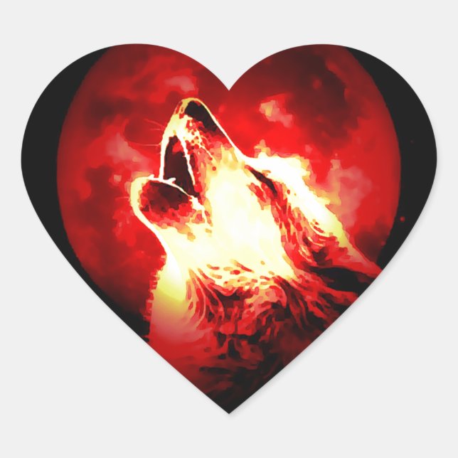 Adesivo Coração Lobo, Lua e Céu Vermelho (Frente)