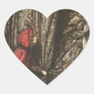 Adesivo Coração Lobo mau grande na cama da avó