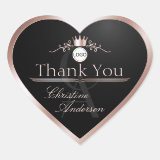 Adesivo Coração Logotipo e Monograma Black Rose Gold Frame Obrigad