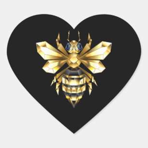 Adesivo Coração Logotipo Faux Gold Foil Polygonal da Abelha em Pre