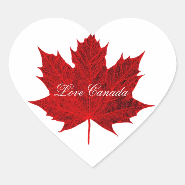 Adesivo Coração Love Canada-Red Canadian Maple Leaf (Frente)