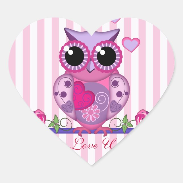 Adesivo Coração Love Owl carregando a Heart & text Sticker (Frente)