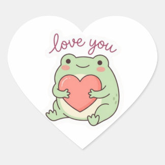 Adesivo Coração Love You Frog Sticker Cute Frog Heart Soft Aesthet