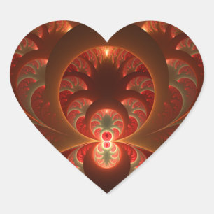 Adesivo Coração Luminoso fractal moderno laranja vermelho abstrato