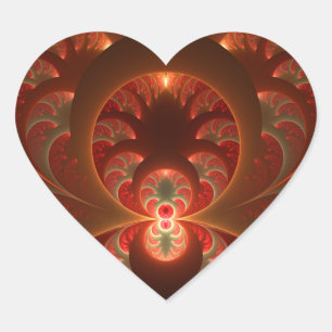 Adesivo Coração Luminoso fractal moderno laranja vermelho abstrato