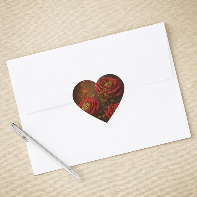 Adesivo Coração Luxury Steampunk Roses Romantic Gold Gears (Criador carregado)