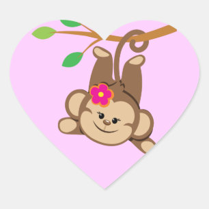 Adesivo Coração Macaco de balanço da menina