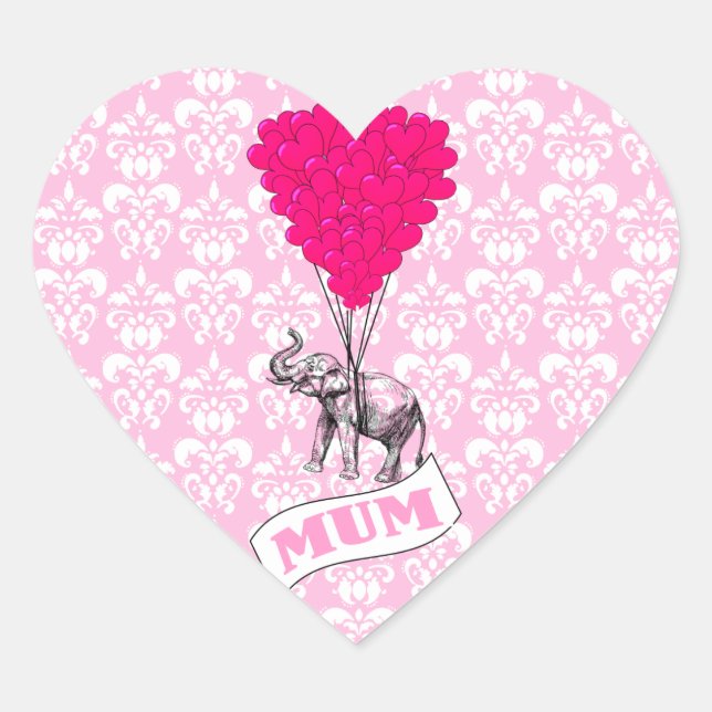 Adesivo Coração Mãe com elefante rosa (Frente)