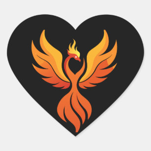 Adesivo Coração Majestic Fire Phoenix Rising Mythological Bird Art