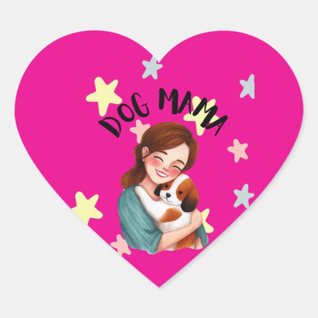Adesivo Coração Mamãe cachorro fofo  (Frente)
