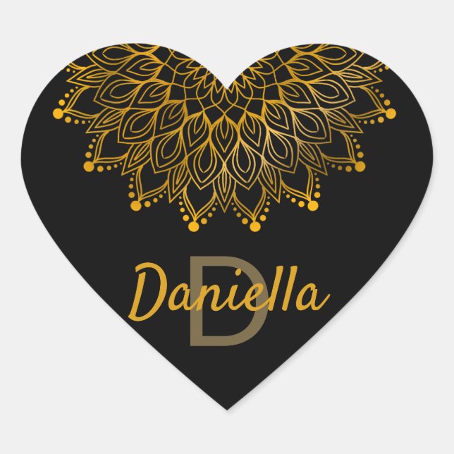 Adesivo Coração Mandala personalizada monograma inicial floral dou (Frente)