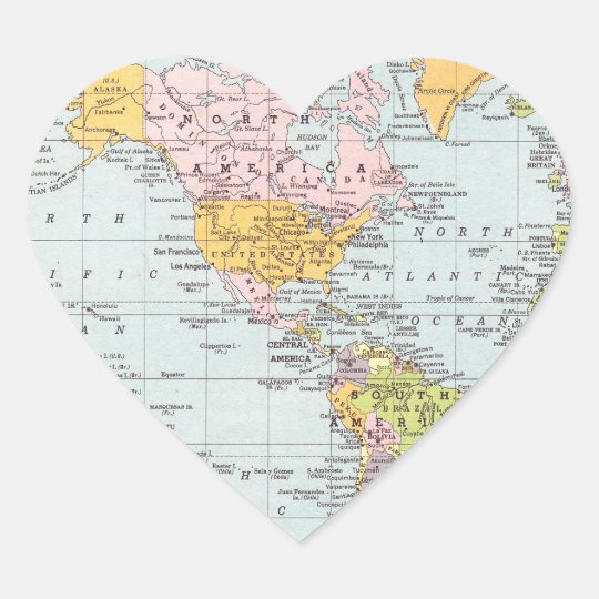 Adesivo Coracao Mapa Do Mundo Do Vintage Zazzle Portugal