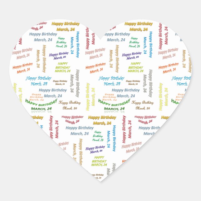 Adesivo Coração Março, 24 Birthday Sticker (Frente)