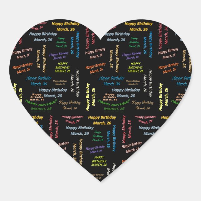 Adesivo Coração Março, 26 Birthday Sticker (Frente)