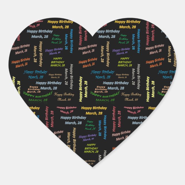 Adesivo Coração Março, 28 Birthday Sticker (Frente)