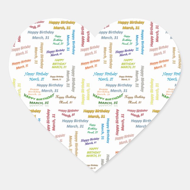 Adesivo Coração Março, 31 Aniversário (Frente)