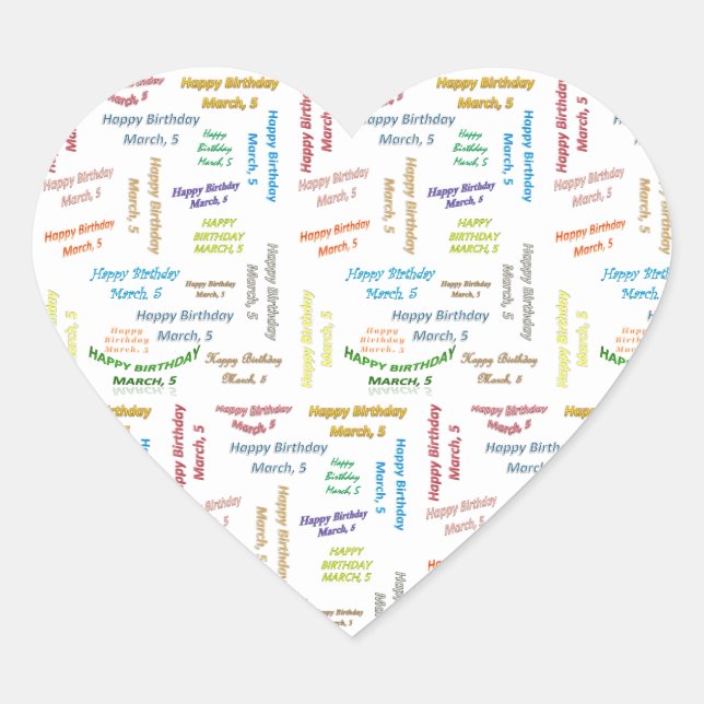 Adesivo Coração Março, 5 Aniversário (Frente)