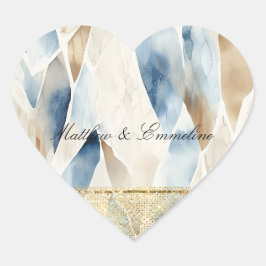 Adesivo Coração Marfim Creme Azul Abstrato Praia Glitz Dourado
