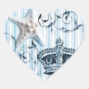 Adesivo Coração marinho azul stripes starfish copa da solha náutic
