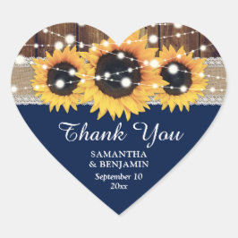 Adesivo Coração Marinho Blue Rustic Country Sunflower Wedor Favor