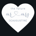 Adesivo Coração Marinho O Futuro Sr. e Sra. Heart Wedding Sticker<br><div class="desc">Personalize seus adesivos cardíacos com seu sobrenome dentro de um design marinho limpo e moderno. Use adesivos para o seu casamento ou chá de panela.</div>