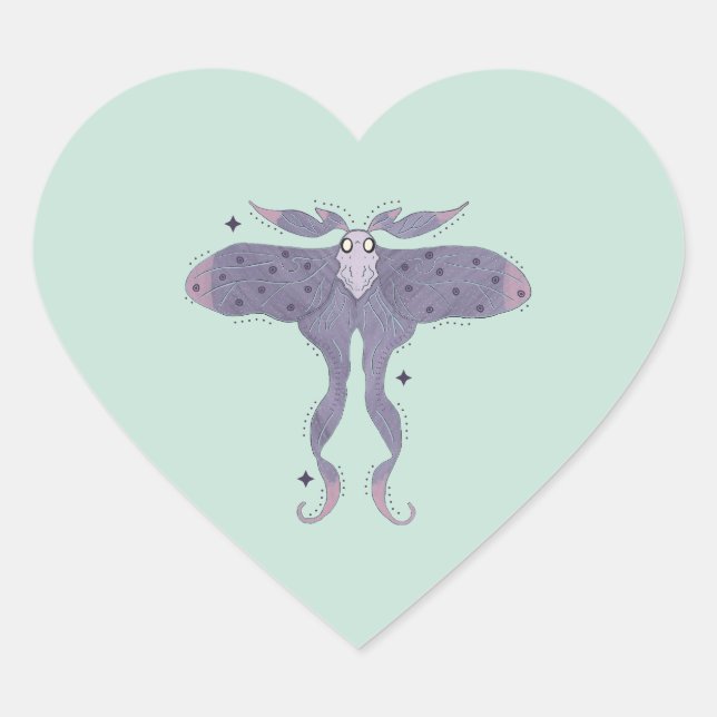 Adesivo Coração Mariposa Roxa Caprichosa com Faíscas de Estrela (Frente)