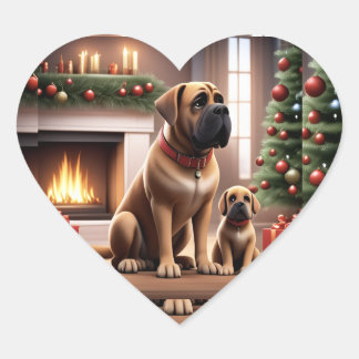 Adesivo Coração Mastiff englische Dogge Weihnachten Kamin