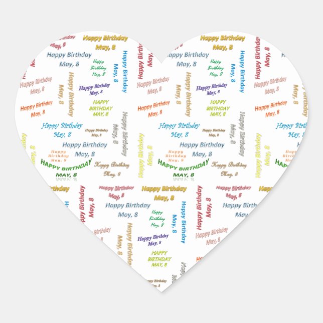 Adesivo Coração May, 8 Birthday Sticker (Frente)