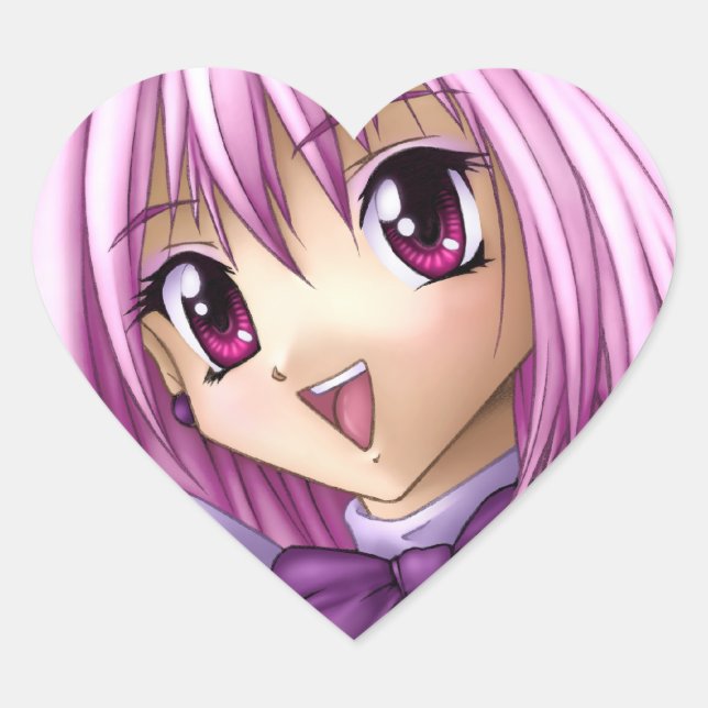 Adesivo Coração Menina de Animação Bonita (Frente)