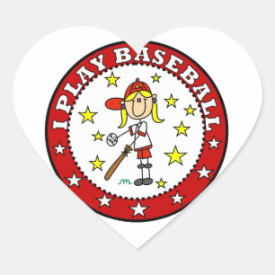 Adesivo Coração Menina Eu Jogo Beisebol Camisetas e Presentes