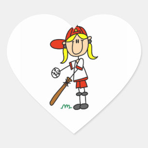 Adesivo Coração Menina Figura de Pau Beisebol Pronta para Rebater