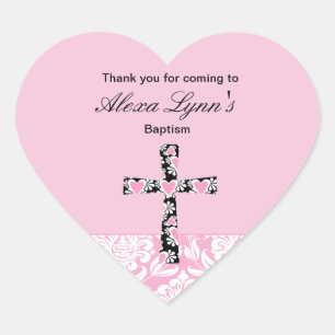 Adesivo Coração Meninas cor-de-rosa BaptismThank do damasco você