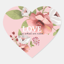 Adesivo Coração Mensagem de Amor com Flores Rosa Personalizada