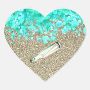 Adesivo Coração Mensagem de praia em um oceano e areia