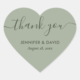 Adesivo Coração Minimalista Verde Sage Moderno Script Agradeciment