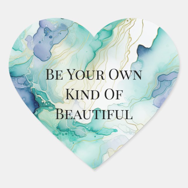 Adesivo Coração Mint Aqua Blue Ink Marble (Frente)