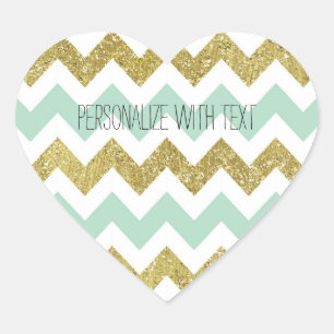 Adesivo Coração Mint e Faux Glitter Chevron Dourado