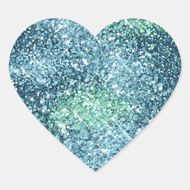 Adesivo Coração Mint Teal Aqua Sparkle Smermaid Glitter (Frente)