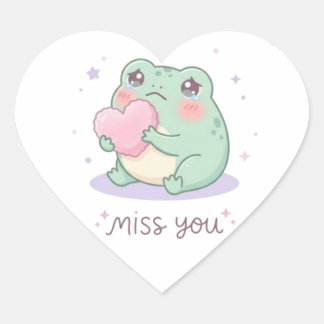 Adesivo Coração Miss You Frog Sticker Cute Frog Holding Heart Emot