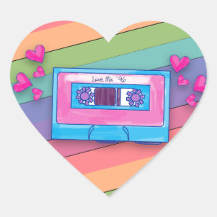 Adesivo Coração Mixtape Divertida Arco-Íris Fundo Retro Música A