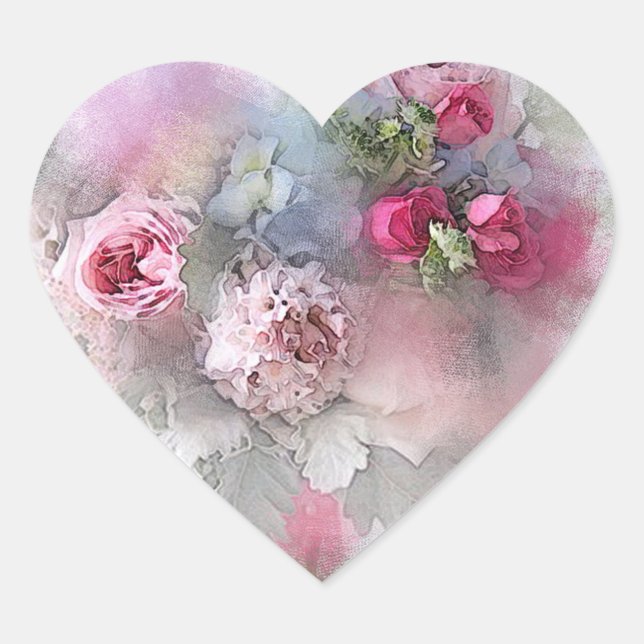 Adesivo Coração Modelo personalizado de rosas vermelhas cor-de-ros (Frente)