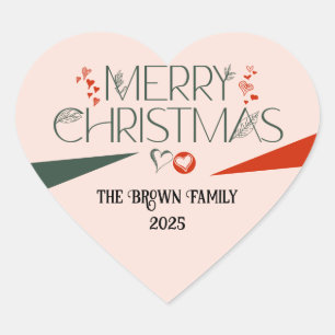Adesivo Coração Moderno Elegante Feliz Natal Personalizado
