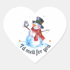 Adesivo Coração Moderno Watercolor Engraçado Bonito Homem-Neve de