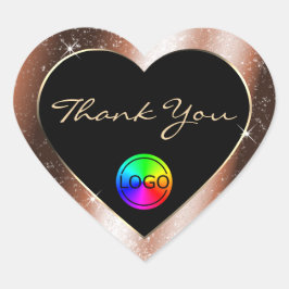 Adesivo Coração Moldura com Purpurina Dourado Rosado Obrigada com