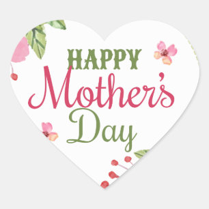 Adesivo Coração Moldura de buquê de flor de dia de as mães feliz
