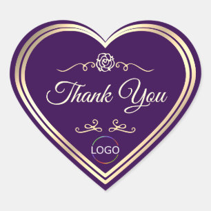 Adesivo Coração Moldura Dourada Roxo Escuro com Logo Fofo Obrigada
