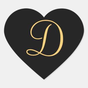 Adesivo Coração Monograma D, escrita inicial dourada D