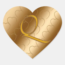 Adesivo Coração Monograma Dourado de luxo Q