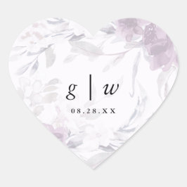 Adesivo Coração Monograma Floral Botânico Suave e Casamento de Dat