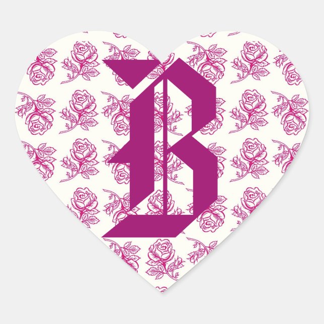 Adesivo Coração Monograma - Letra B, Cola Rosa (Frente)